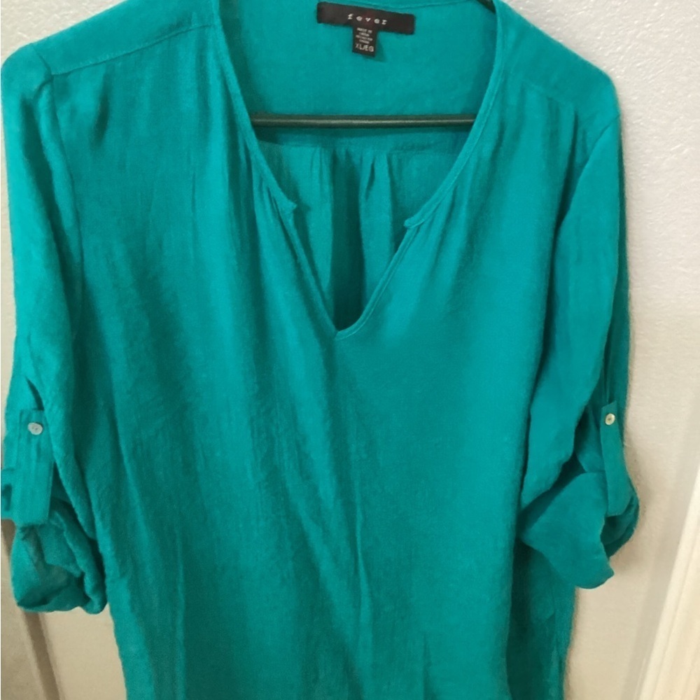 Fever Blue 3/4 Sleeve Mandarin Collar Blouse